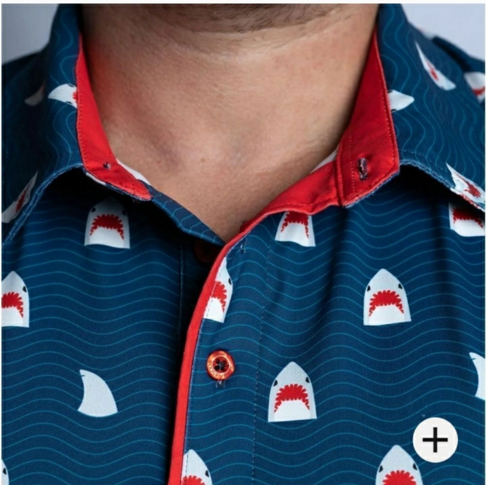 RSVLTS "Chomp" Shark Print All-Day Polo Large. Nwt. Breakfast Balls - Picture 3 of 9